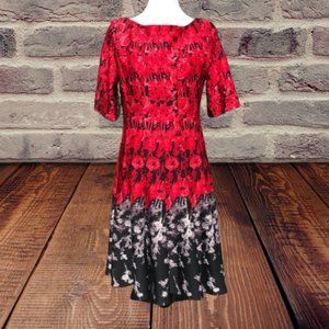 Julian Taylor Fit & Flare Dress Scuba Roses 12